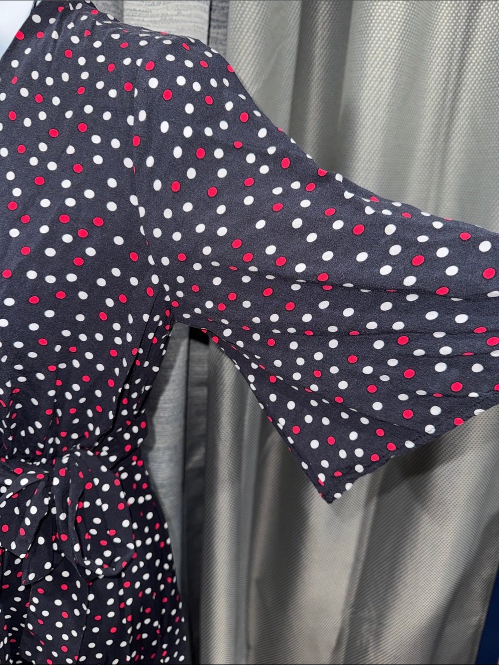 ZARA- Navy Polka Dot Wrap Midi Dress Size: XS - Picture 7 of 15